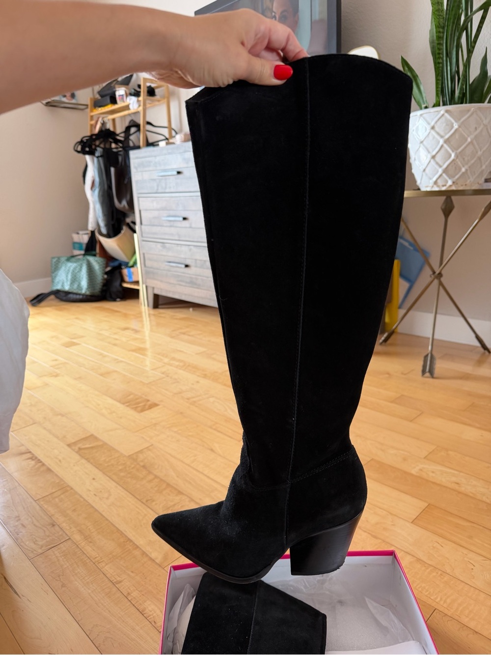 Vince Camuto Black Suede Knee-High Block Heel Boot